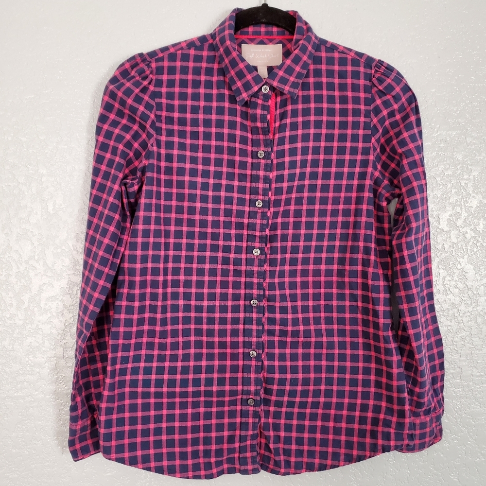 Banana Republic Pink and Navy Check Button-Down Shirt